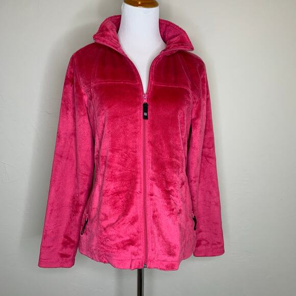 Pink Fuzzy Zip Front Fleece Jacket Sz Medium - Picture 1 of 9